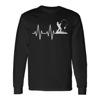 Divertida Pesca Latido Del Corazón Lubina Pescadorintage Camiseta de manga larga - Regaloses