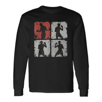 Divertido Collage De Boxeo Retro Para Hombres Entrenadores Y Boxeadores Juveniles Camiseta de manga larga - Regaloses