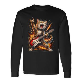 Divertido Gato Tocando La Guitarra Rock And Roll Music Lover Camiseta de manga larga - Regaloses