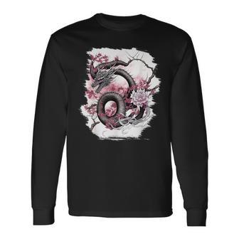 Dragon Japon Fleurs De Cerisier Japonais Néon Fleurs T-shirt à manches longues - Cadeauxyz