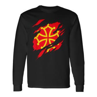 Drapeau Occitanie Blason Déchiré À Effet 3D France T-shirt à manches longues - Cadeauxyz