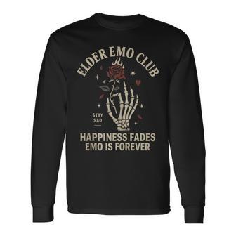 Elder Emo Club Happiness Fades Emo Forever Skeleton Hand Long Sleeve T-Shirt - Thegiftio UK