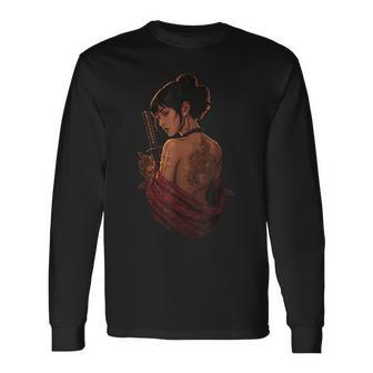 Élégant Tatouage De Geisha Dragonamouraï T-shirt à manches longues - Cadeauxyz
