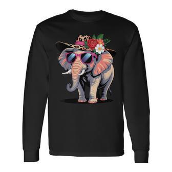 Elephant With Sunglasses Safari Elephant Animal Lover Long Sleeve T-Shirt - Thegiftio