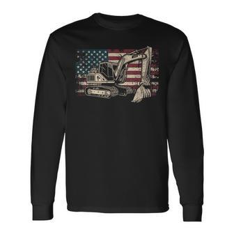 Excavator American Flag Patriotic Excavator 4Th Of July Long Sleeve T-Shirt - Thegiftio UK