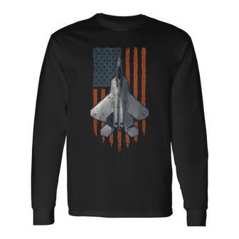 F-22 Raptor Usa Flag Long Sleeve T-Shirt - Thegiftio UK