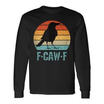 F-Caw-F Black Crow Black Bird Retro Sunset Vintage F-Caw-F Long Sleeve T-Shirt - Thegiftio UK