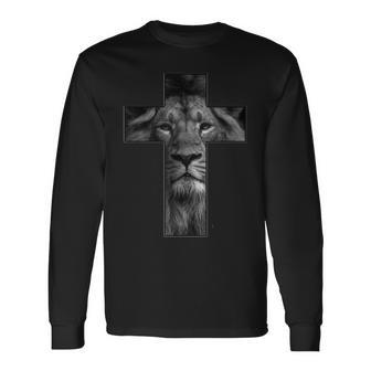 Faith In God Avec Motif Tête De Lion Et Croix De Jésus T-shirt à manches longues - Cadeauxyz