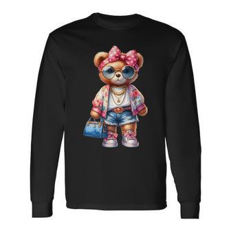 Fashion Bear Style Cute Chic Outfit Graphic Long Sleeve T-Shirt - Monsterry