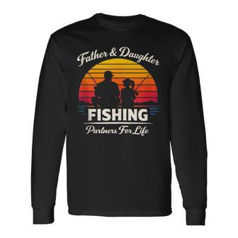 Father And Daughter Fishing Partners For Life Retro Sunset Long Sleeve T-Shirt - Monsterry