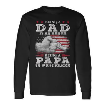 Father Honor Papa Priceless Usa Flag Long Sleeve T-Shirt - Thegiftio UK