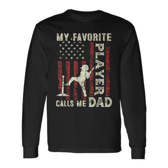Father's Day Favorite Player Calls Me Dad Us Flag T-Ball Dad Long Sleeve T-Shirt - Thegiftio UK