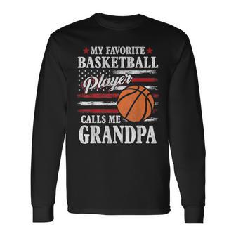 My Favorite Basketball Player Calls Me Grandpa Usa Flag Long Sleeve T-Shirt - Thegiftio