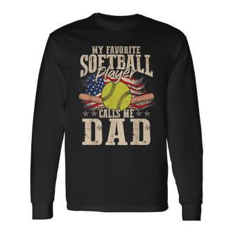 My Favorite Softball Player Calls Me Dad Father's Day Men Long Sleeve T-Shirt - Thegiftio UK