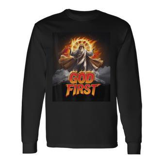 Fe Cristiana Diciendo Que Dios Primero Camiseta de manga larga - Regaloses