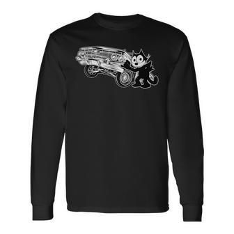 Felix 猫 カートゥーン ローライダー 油圧バウンス チルト カークラブ 長袖Tシャツ - Kawaiitshirt