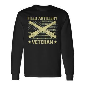 Field Artillery Veteran Flag American Camouflage Us Military Long Sleeve T-Shirt - Thegiftio UK