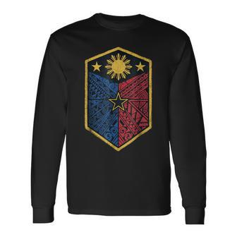 Filipino Pinoy Tribal Sun Stars Flag Philippines Heritage Long Sleeve T-Shirt - Monsterry