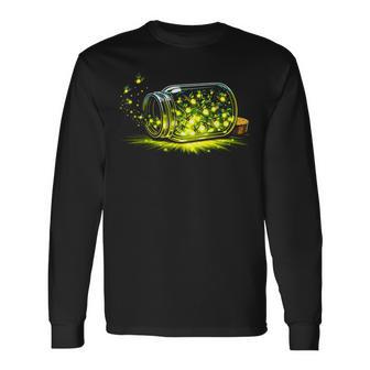 Fireflies Lightning Bugs Insects In Jar Summernight Campfire Long Sleeve T-Shirt - Thegiftio UK