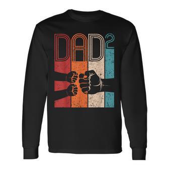 Fist Bump Dad Squared Retro Father Of Two Kids Fathers Day Long Sleeve T-Shirt - Thegiftio UK
