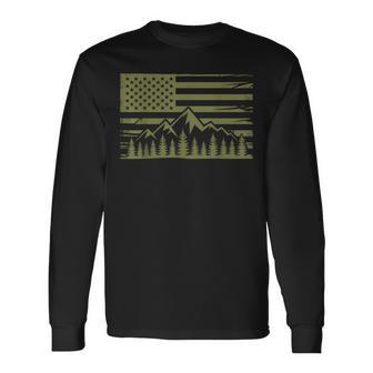 Forest Tree Wildlife Nature Outdoor American Usa Flag Forest Long Sleeve T-Shirt - Thegiftio UK