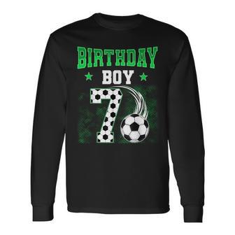 7Th Birthday Boy Soccer Theme Party 7 Year Old Kids Long Sleeve T-Shirt - Thegiftio UK
