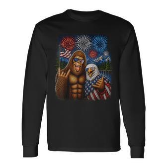 Bigfoot Eagle Selfie Rock On 4Th Of July Boy Kids Long Sleeve T-Shirt - Thegiftio UK