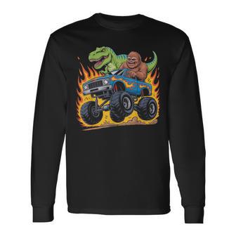 Bigfoot Sasquatch Dino Trex Monster Truck Dinosaur Long Sleeve T-Shirt - Thegiftio UK