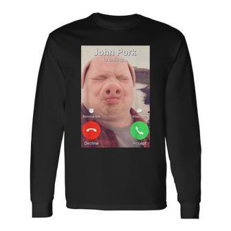 Cute John Pork Is Calling Stupid Brainrot Meme Long Sleeve T-Shirt - Thegiftio UK