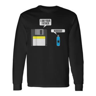 Father Floppy Disk And Son Usb Flash Drive Nerdy Long Sleeve T-Shirt - Monsterry