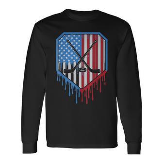 Hockey Drip Boys Ice Cream Patriotic American Flag Long Sleeve T-Shirt - Thegiftio UK