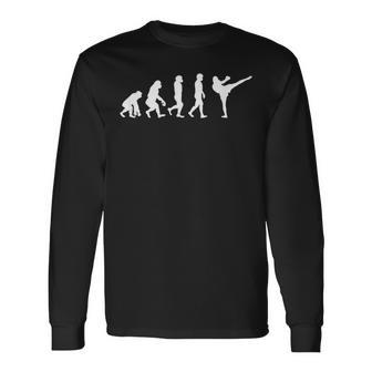 Human Ape Gorilla Evolution 空手 ボクシング キックボクシング 長袖Tシャツ - Kawaiitshirt