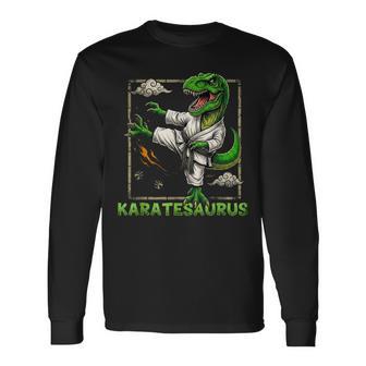 Karate Dinosaur Karatesaurus T-Rex Graphic Karatist Long Sleeve T-Shirt - Thegiftio UK
