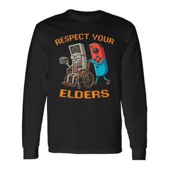 Retro Meme Respect Your Elders Gamer Video Game Long Sleeve T-Shirt - Thegiftio UK