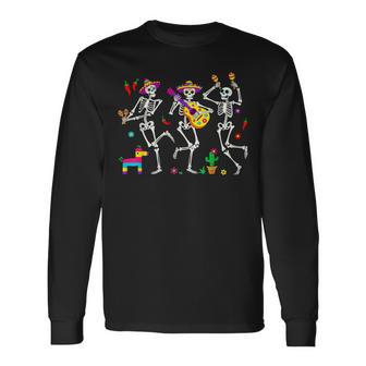 Skeleton Dancing Guitar Pinata Cinco De Mayo Long Sleeve T-Shirt - Thegiftio UK