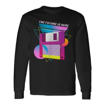 The Future Is Here フロッピーディスクディスクディスクレトロ80年代vaporwave 長袖Tシャツ - Kawaiitshirt