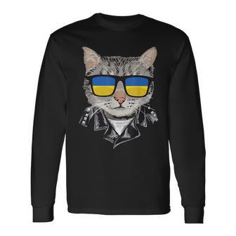 Gato Ucrania Bandera Gafas Deol Gato Ucraniano Fresco Camiseta de manga larga - Regaloses