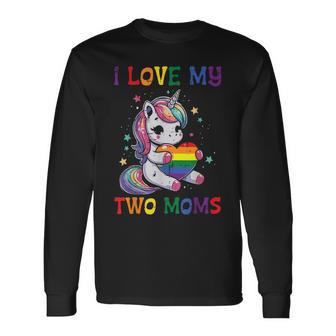 Gay Pride Month I Love My Two Moms Unicorn Lgbtq Ally Kids Long Sleeve T-Shirt - Thegiftio UK