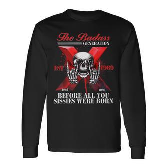 Gen X Badass Generation Skeleton Gen X Est 1969 Long Sleeve T-Shirt - Thegiftio UK
