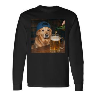 Golden Retriever Drinking Beer Dog Meme Long Sleeve T-Shirt | Mazezy