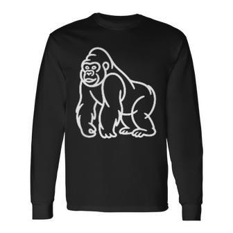 Gorilla ミニマリスト バッジ パッチライン アート 動物 長袖Tシャツ - Kawaiitshirt
