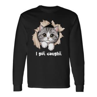 I Got Caught 子猫かわいい 長袖tシャツ 長袖Tシャツ - Kawaiitshirt