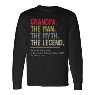 Grandpa The Man The Myth The Legend He Knows Everything Long Sleeve T-Shirt - Thegiftio UK
