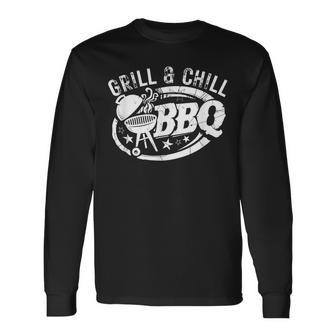 Grill And Chill おもしろbbqバーベキューシェフ 肉料理人 長袖Tシャツ - Kawaiitshirt