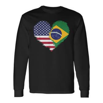 Half American Half Brazilian Usa Flag Brazil America Long Sleeve T-Shirt - Thegiftio UK
