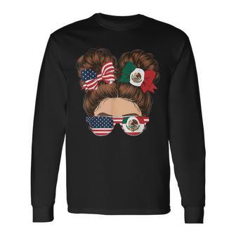 Half Mexican Half American Usa Flag Mexico America Long Sleeve T-Shirt - Thegiftio UK