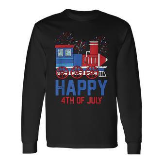 Happy 4Th Of July Vintage Caboose Toddler Boys Train Lover Long Sleeve T-Shirt - Thegiftio UK