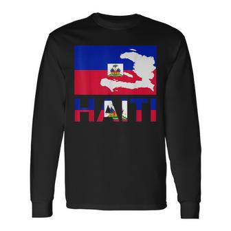 Happy Haitian Flag Day Cool Haiti Flag Map Haitian Pride Long Sleeve T-Shirt | Seseable UK