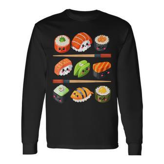 Happy Sushi Anime Kawaii Set Japanese Food Lover Otaku Manga Long Sleeve T-Shirt - Monsterry