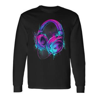 Headphones Music Dj Music Lover Music Headphones Edm Splash Long Sleeve T-Shirt - Thegiftio UK